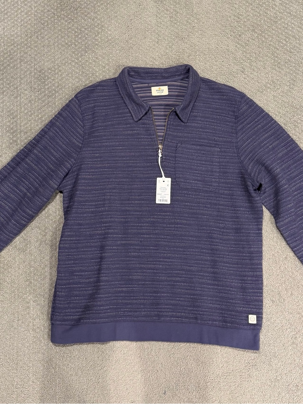 Marine Layer Blue Striped Quarter- Zip Polo Sweater - Men's Size L